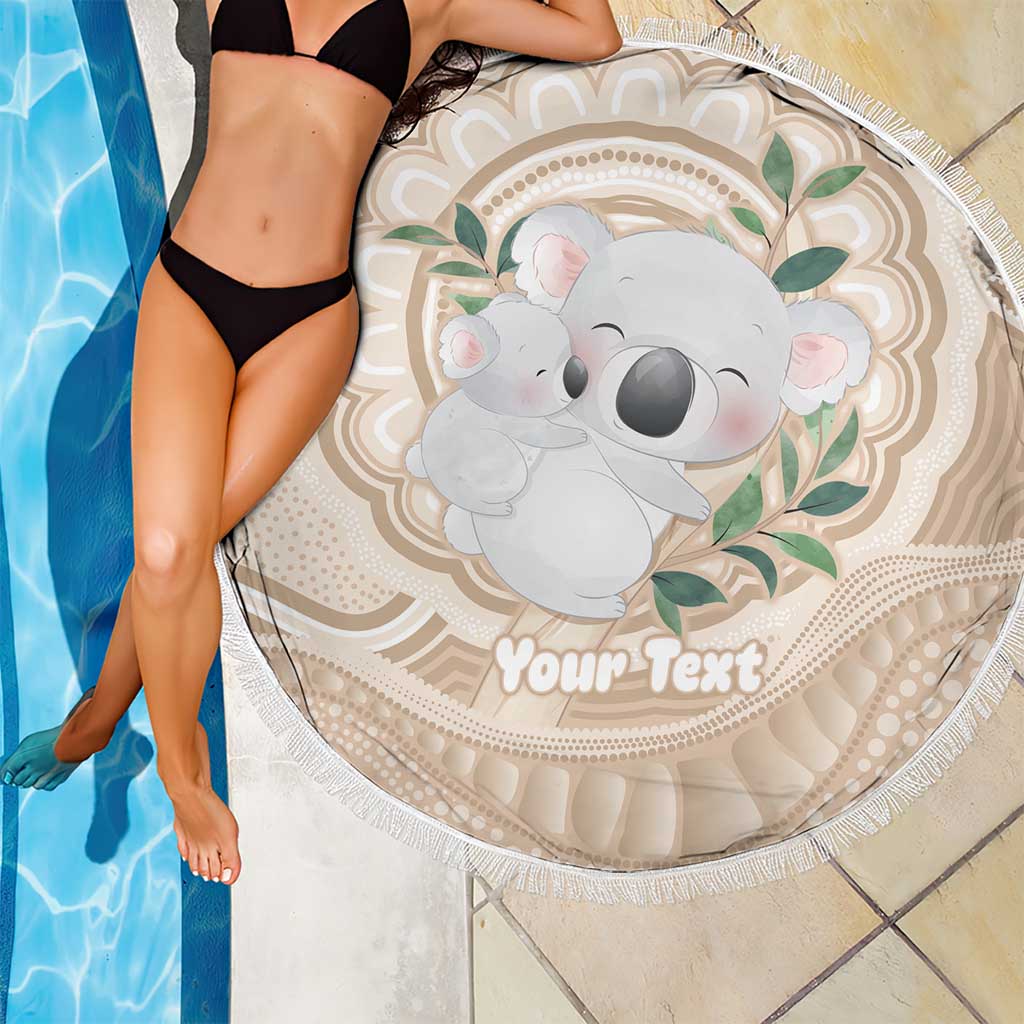 Koala Mum Australia Mother's Day Personalised Beach Blanket Beige Aboriginal Art