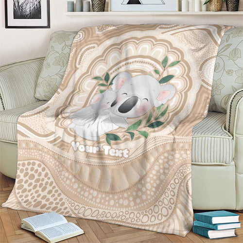 Koala Mum Australia Mother's Day Personalised Blanket Beige Aboriginal Art