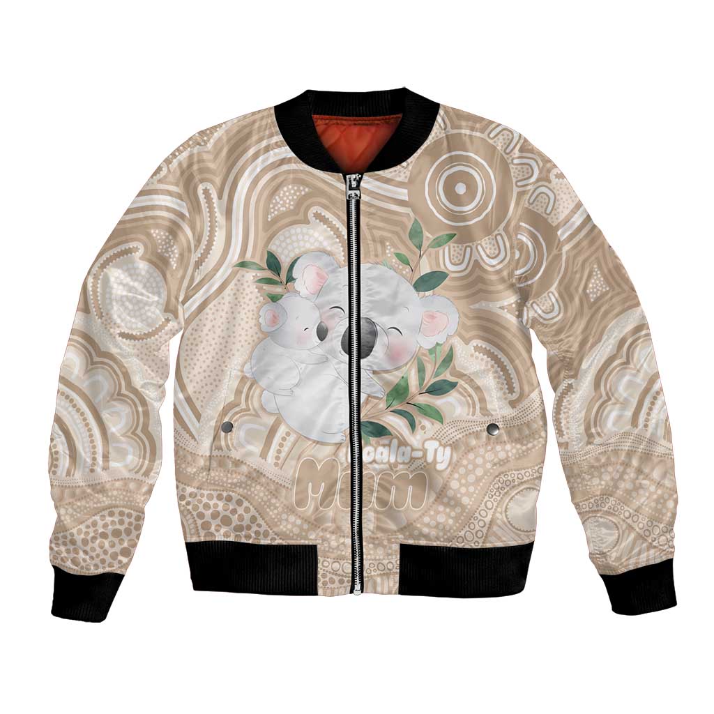 Koala Mum Australia Mother's Day Personalised Bomber Jacket Beige Aboriginal Art