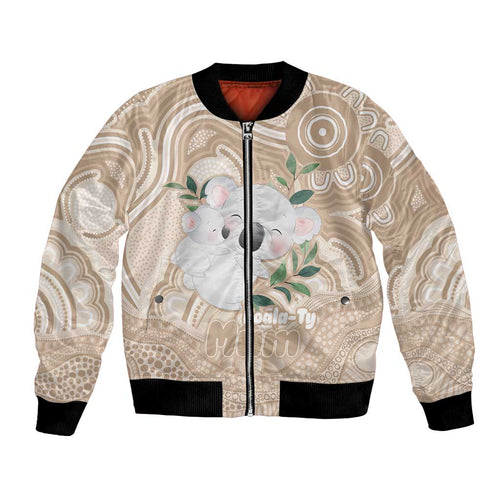 Koala Mum Australia Mother's Day Personalised Bomber Jacket Beige Aboriginal Art