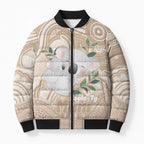 Koala Mum Australia Mother's Day Personalised Bomber Puffer Jacket Beige Aboriginal Art