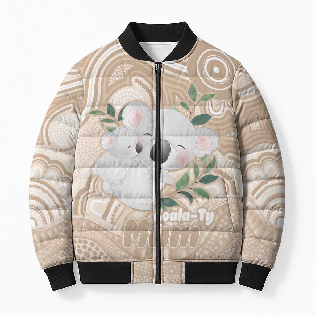 Koala Mum Australia Mother's Day Personalised Bomber Puffer Jacket Beige Aboriginal Art