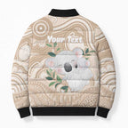 Koala Mum Australia Mother's Day Personalised Bomber Puffer Jacket Beige Aboriginal Art