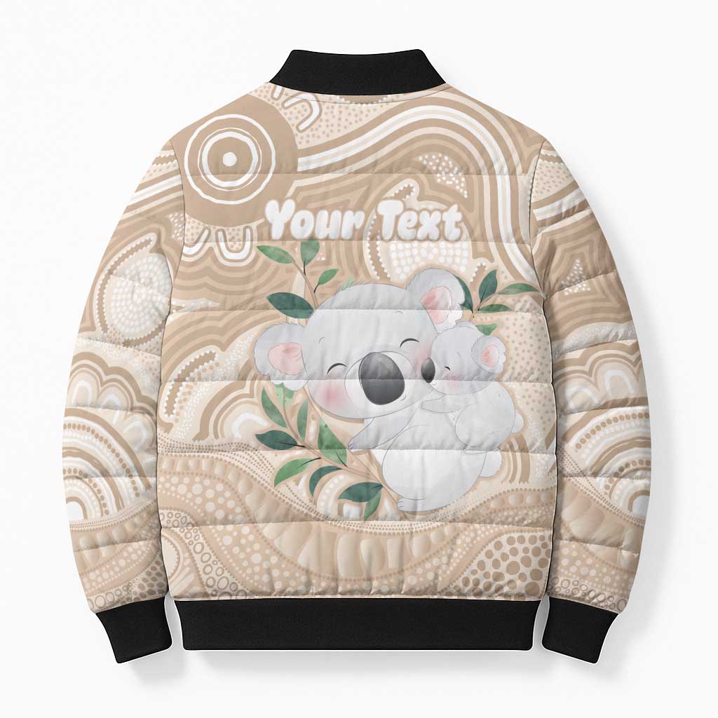 Koala Mum Australia Mother's Day Personalised Bomber Puffer Jacket Beige Aboriginal Art