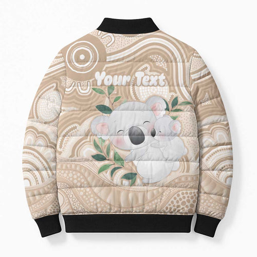 Koala Mum Australia Mother's Day Personalised Bomber Puffer Jacket Beige Aboriginal Art