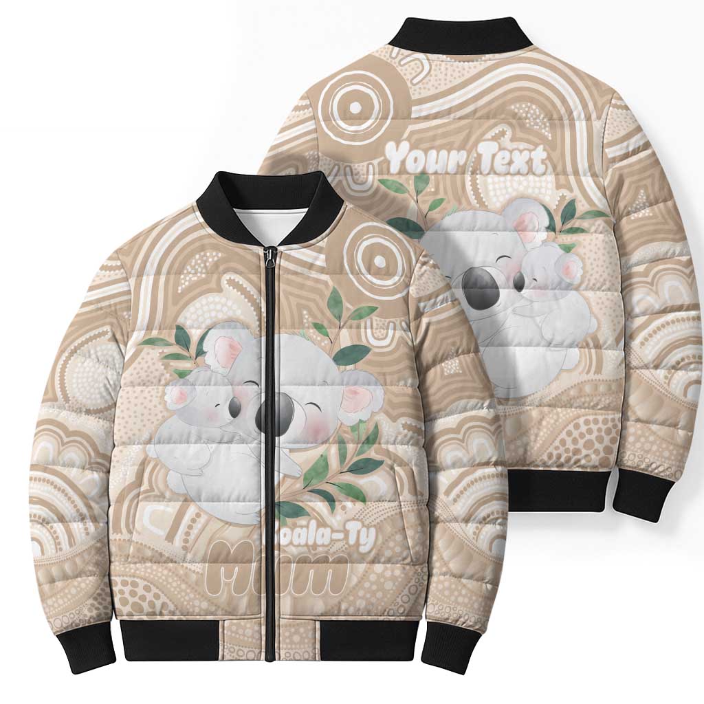 Koala Mum Australia Mother's Day Personalised Bomber Puffer Jacket Beige Aboriginal Art
