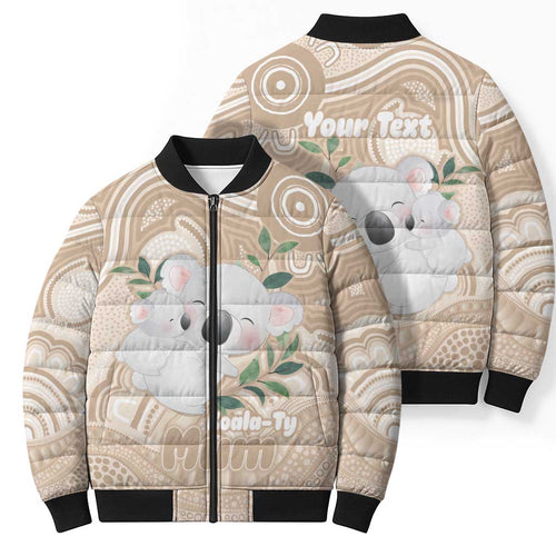 Koala Mum Australia Mother's Day Personalised Bomber Puffer Jacket Beige Aboriginal Art