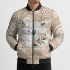 Koala Mum Australia Mother's Day Personalised Bomber Puffer Jacket Beige Aboriginal Art