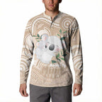 Koala Mum Australia Mother's Day Personalised Button Sweatshirt Beige Aboriginal Art
