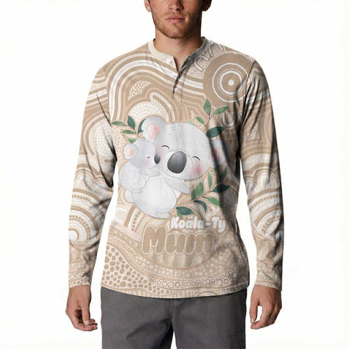 Koala Mum Australia Mother's Day Personalised Button Sweatshirt Beige Aboriginal Art