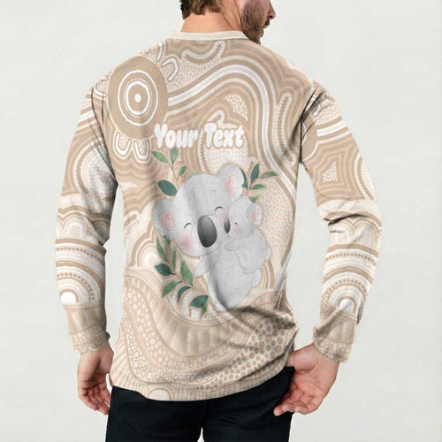 Koala Mum Australia Mother's Day Personalised Button Sweatshirt Beige Aboriginal Art