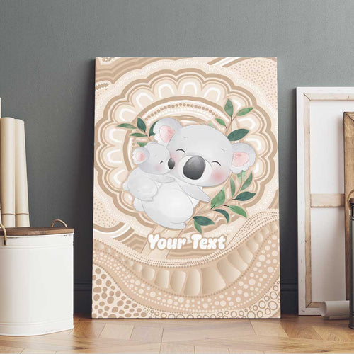 Koala Mum Australia Mother's Day Personalised Canvas Wall Art Beige Aboriginal Art