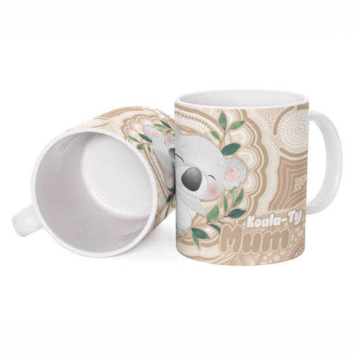 Koala Mum Australia Mother's Day Personalised Ceramic Mug Beige Aboriginal Art