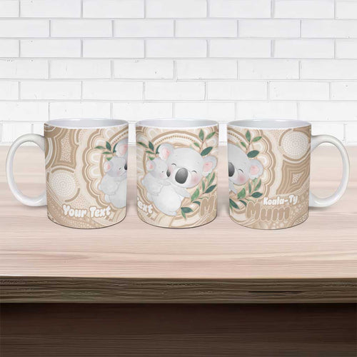 Koala Mum Australia Mother's Day Personalised Ceramic Mug Beige Aboriginal Art