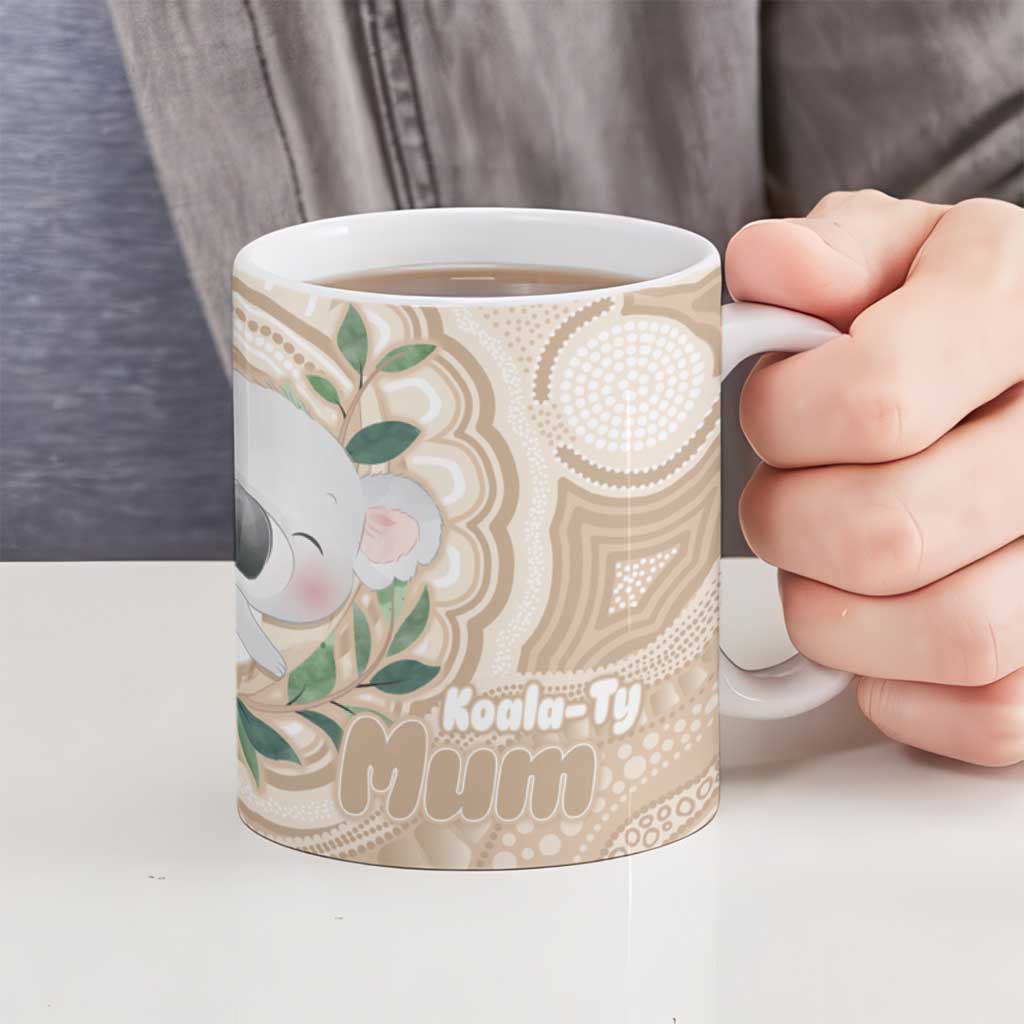 Koala Mum Australia Mother's Day Personalised Ceramic Mug Beige Aboriginal Art