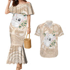 Koala Mum Australia Mother's Day Personalised Couples Matching Mermaid Dress and Hawaiian Shirt Beige Aboriginal Art
