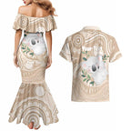 Koala Mum Australia Mother's Day Personalised Couples Matching Mermaid Dress and Hawaiian Shirt Beige Aboriginal Art