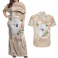 Koala Mum Australia Mother's Day Personalised Couples Matching Off Shoulder Maxi Dress and Hawaiian Shirt Beige Aboriginal Art