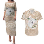 Koala Mum Australia Mother's Day Personalised Couples Matching Puletasi and Hawaiian Shirt Beige Aboriginal Art