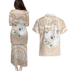 Koala Mum Australia Mother's Day Personalised Couples Matching Puletasi and Hawaiian Shirt Beige Aboriginal Art