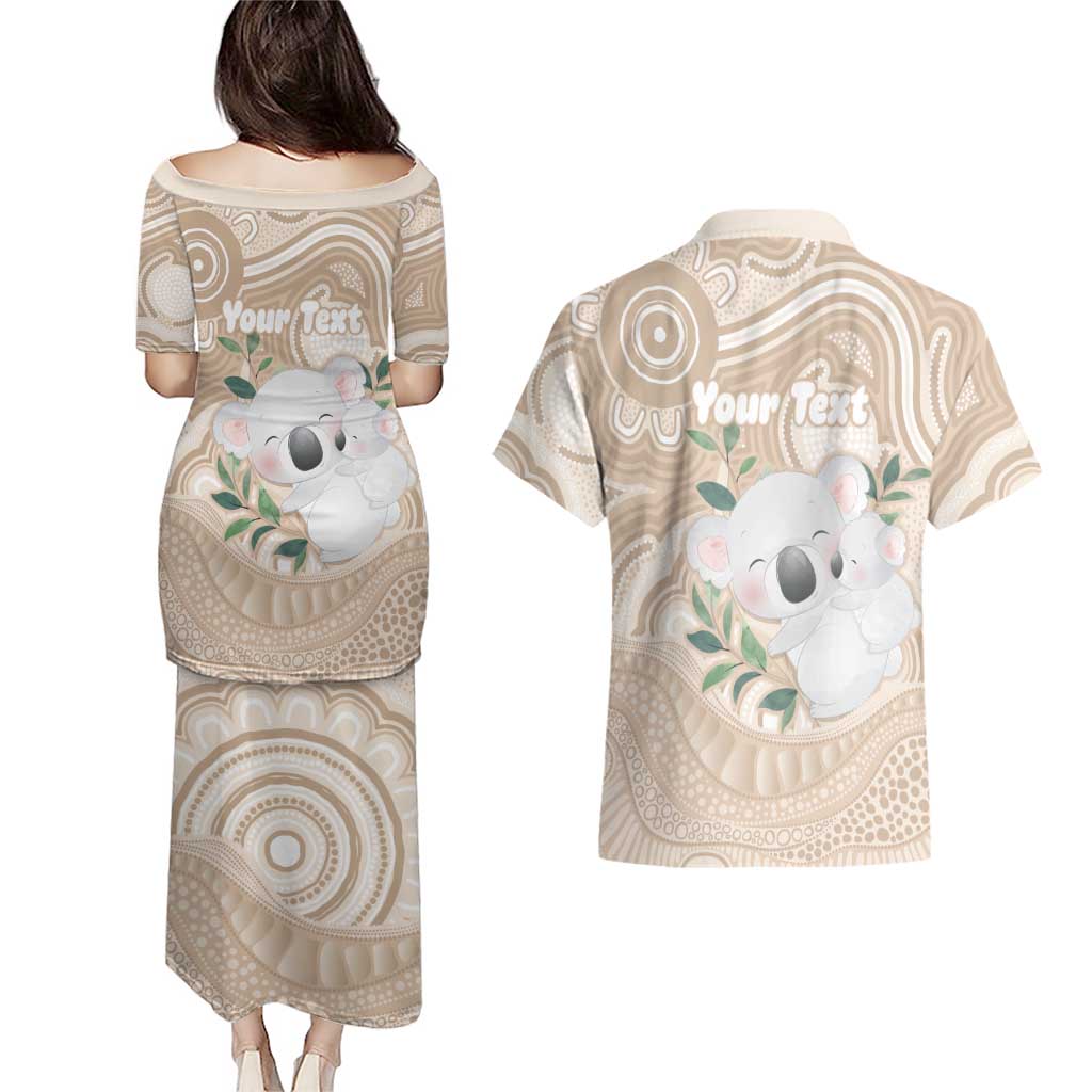 Koala Mum Australia Mother's Day Personalised Couples Matching Puletasi and Hawaiian Shirt Beige Aboriginal Art