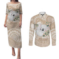 Koala Mum Australia Mother's Day Personalised Couples Matching Puletasi and Long Sleeve Button Shirt Beige Aboriginal Art