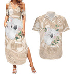 Koala Mum Australia Mother's Day Personalised Couples Matching Summer Maxi Dress and Hawaiian Shirt Beige Aboriginal Art