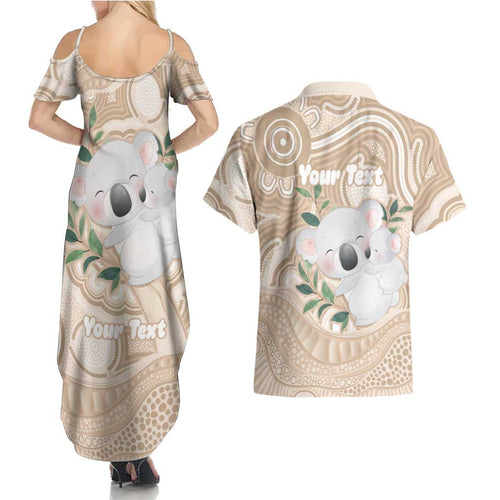 Koala Mum Australia Mother's Day Personalised Couples Matching Summer Maxi Dress and Hawaiian Shirt Beige Aboriginal Art