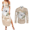 Koala Mum Australia Mother's Day Personalised Couples Matching Summer Maxi Dress and Long Sleeve Button Shirt Beige Aboriginal Art