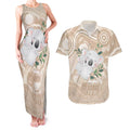 Koala Mum Australia Mother's Day Personalised Couples Matching Tank Maxi Dress and Hawaiian Shirt Beige Aboriginal Art