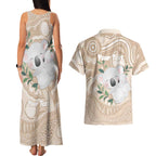 Koala Mum Australia Mother's Day Personalised Couples Matching Tank Maxi Dress and Hawaiian Shirt Beige Aboriginal Art