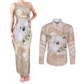 Koala Mum Australia Mother's Day Personalised Couples Matching Tank Maxi Dress and Long Sleeve Button Shirt Beige Aboriginal Art