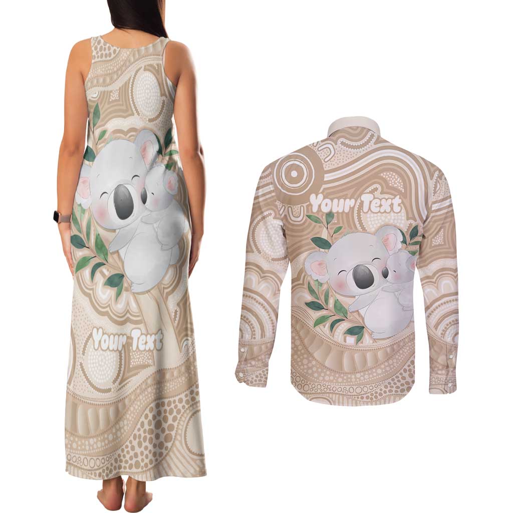 Koala Mum Australia Mother's Day Personalised Couples Matching Tank Maxi Dress and Long Sleeve Button Shirt Beige Aboriginal Art