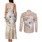 Koala Mum Australia Mother's Day Personalised Couples Matching Tank Maxi Dress and Long Sleeve Button Shirt Beige Aboriginal Art