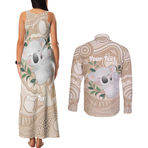 Koala Mum Australia Mother's Day Personalised Couples Matching Tank Maxi Dress and Long Sleeve Button Shirt Beige Aboriginal Art