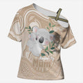Koala Mum Australia Mother's Day Personalised Cross Shoulder Shirt Beige Aboriginal Art