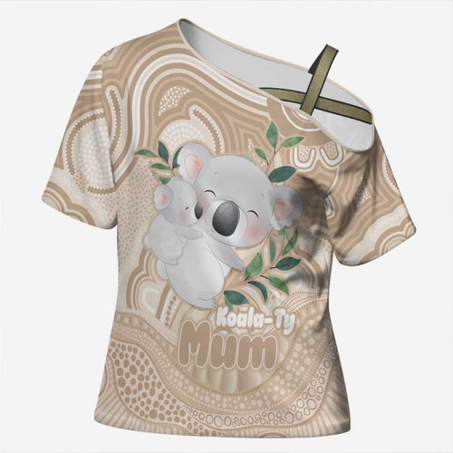 Koala Mum Australia Mother's Day Personalised Cross Shoulder Shirt Beige Aboriginal Art