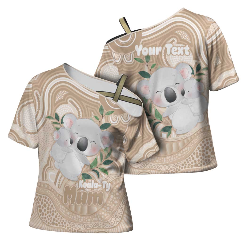 Koala Mum Australia Mother's Day Personalised Cross Shoulder Shirt Beige Aboriginal Art