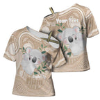Koala Mum Australia Mother's Day Personalised Cross Shoulder Shirt Beige Aboriginal Art