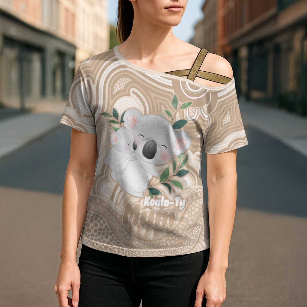 Koala Mum Australia Mother's Day Personalised Cross Shoulder Shirt Beige Aboriginal Art