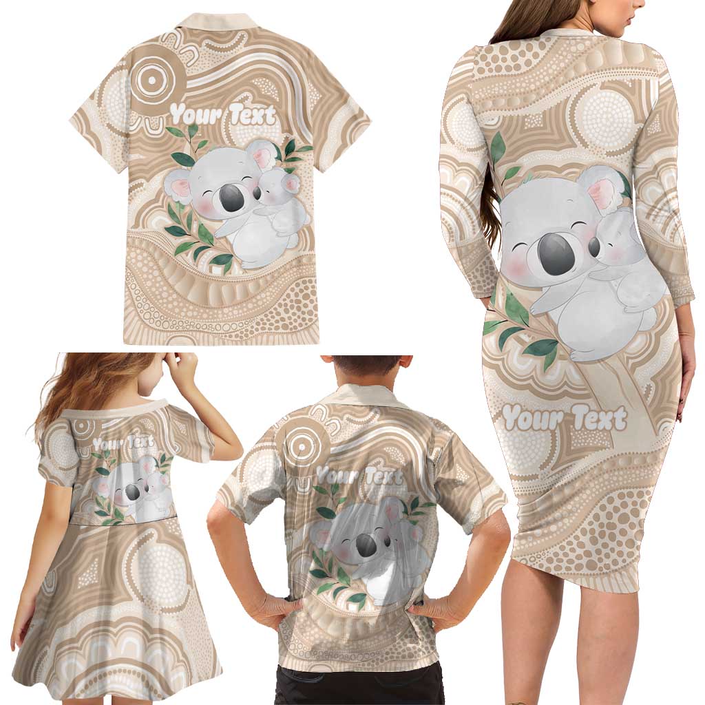 Koala Mum Australia Mother's Day Personalised Family Matching Long Sleeve Bodycon Dress and Hawaiian Shirt Beige Aboriginal Art