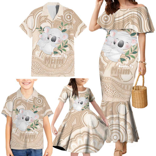 Koala Mum Australia Mother's Day Personalised Family Matching Mermaid Dress and Hawaiian Shirt Beige Aboriginal Art