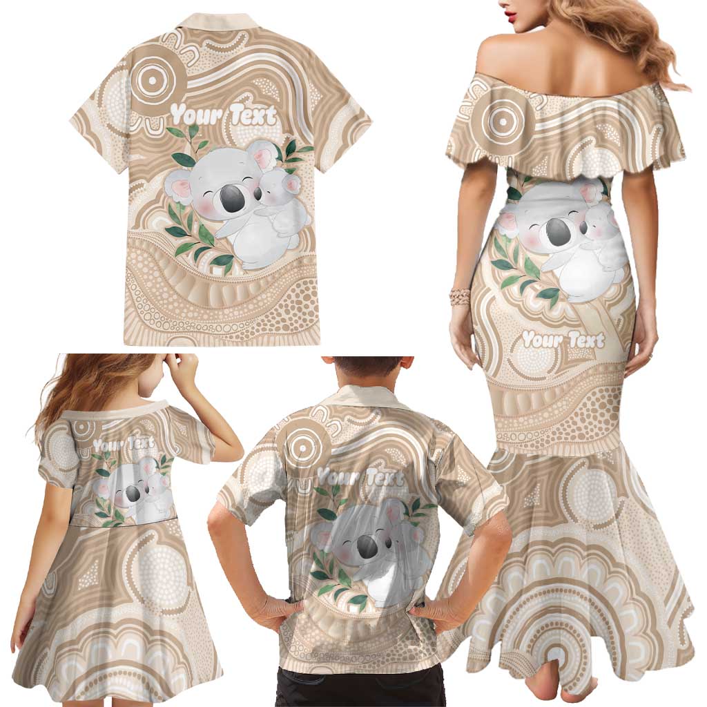 Koala Mum Australia Mother's Day Personalised Family Matching Mermaid Dress and Hawaiian Shirt Beige Aboriginal Art