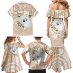 Koala Mum Australia Mother's Day Personalised Family Matching Mermaid Dress and Hawaiian Shirt Beige Aboriginal Art