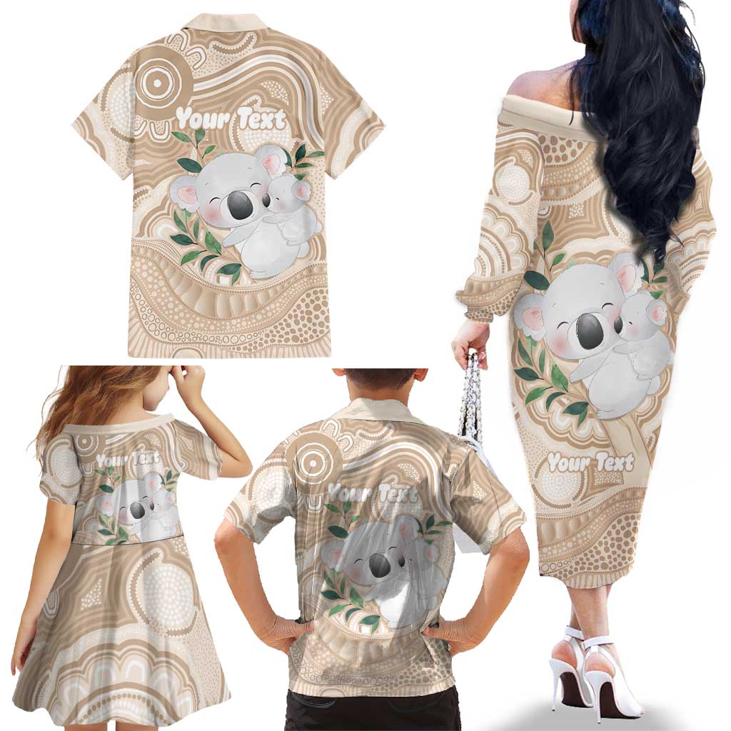 Koala Mum Australia Mother's Day Personalised Family Matching Off The Shoulder Long Sleeve Dress and Hawaiian Shirt Beige Aboriginal Art