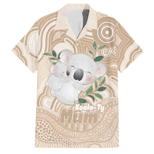 Koala Mum Australia Mother's Day Personalised Family Matching Off The Shoulder Long Sleeve Dress and Hawaiian Shirt Beige Aboriginal Art