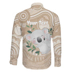 Koala Mum Australia Mother's Day Personalised Family Matching Off The Shoulder Long Sleeve Dress and Hawaiian Shirt Beige Aboriginal Art