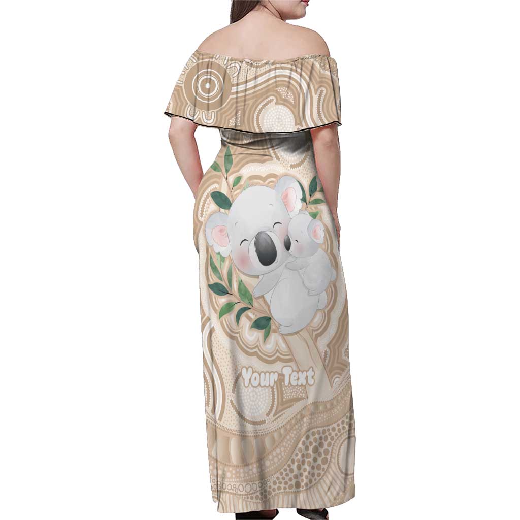 Koala Mum Australia Mother's Day Personalised Family Matching Off Shoulder Maxi Dress and Hawaiian Shirt Beige Aboriginal Art