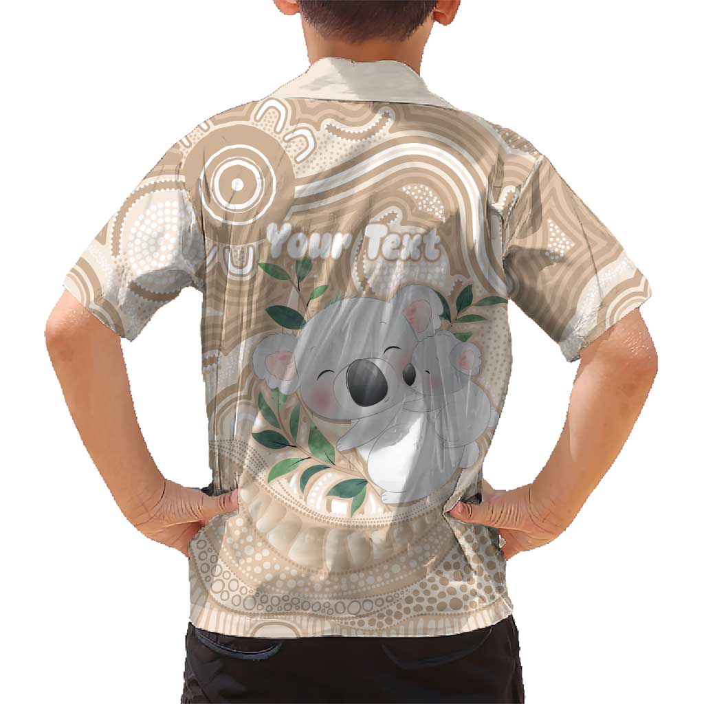 Koala Mum Australia Mother's Day Personalised Family Matching Off Shoulder Short Dress and Hawaiian Shirt Beige Aboriginal Art