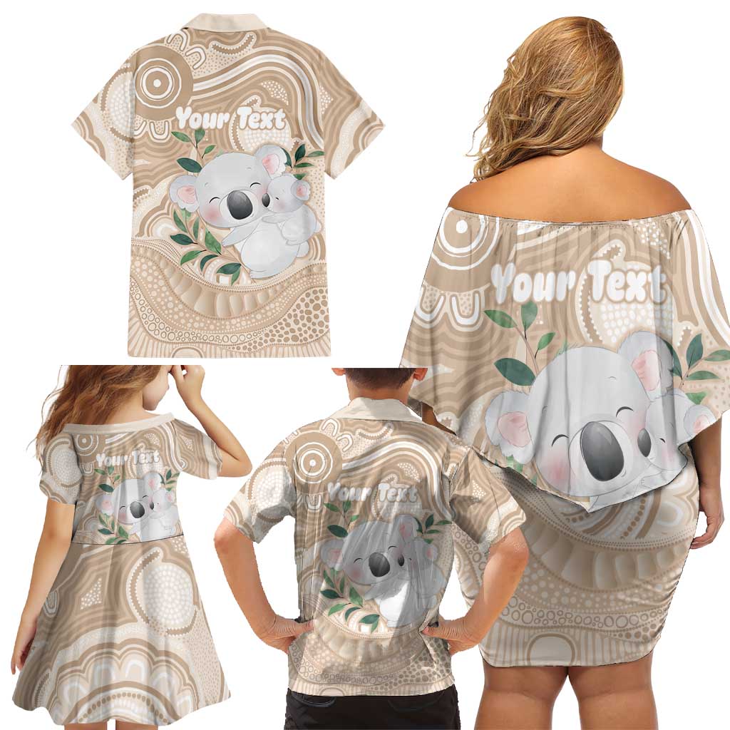 Koala Mum Australia Mother's Day Personalised Family Matching Off Shoulder Short Dress and Hawaiian Shirt Beige Aboriginal Art